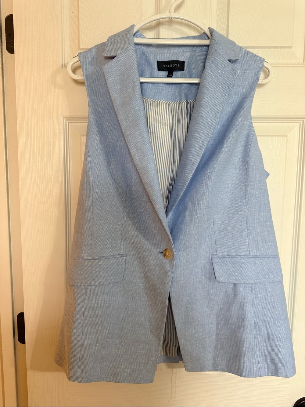 Talbots Light Blue Sleeveless Blazer Vest with Striped Lining and  pants size 12